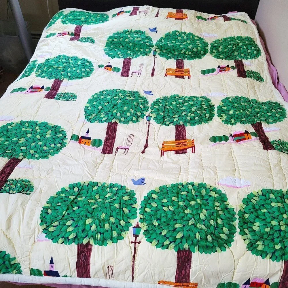 Full Size Children Tree House Colorful Yellow Graphic Print Cozy Quilted Blanket